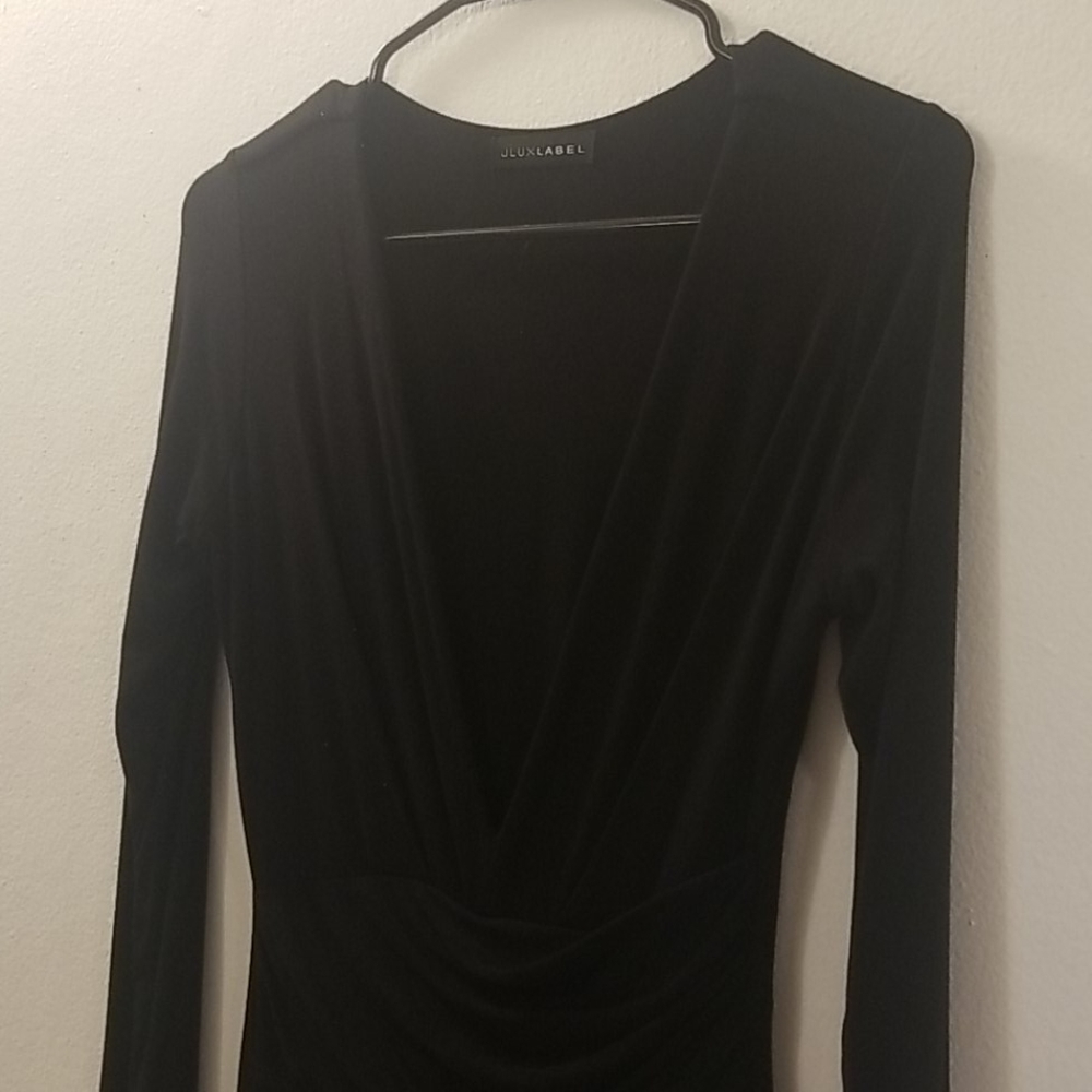 Plunge V-neck black dress long sleeve